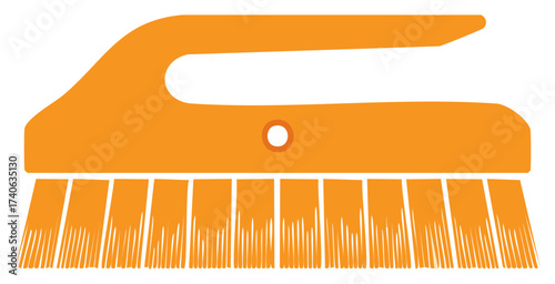 Orange household scrub brush vector illustration for cleaning and chores