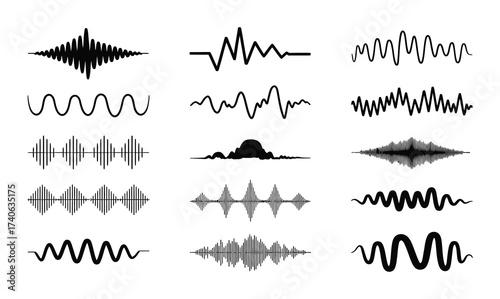 Collection of diverse sound wave patterns and audio visualizations