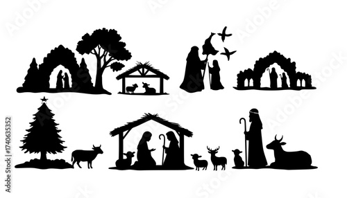 Christmas Scene Nativity Silhouette Clip Art Design Scrapbook
