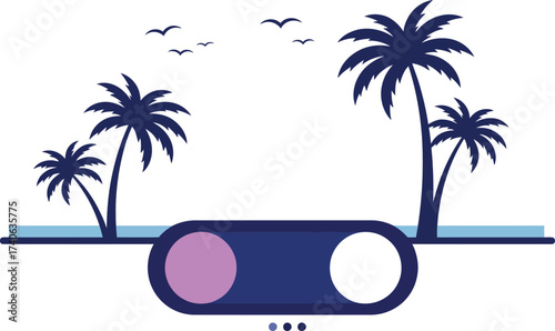 Flat Vector Toggle Switch Selector Element over Tropical Palm Trees Beach Background Mobile UI Design.