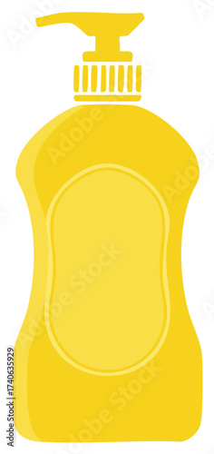 Yellow soap dispenser illustration, clean hygiene item for handwashing or dish soap. Liquid pump bottle