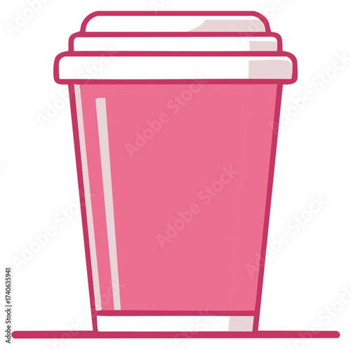 Pink Disposable Coffee Cup with Lid Vector Illustration