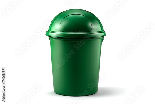 Modern green trash can with self closing lid, perfect for clean sustainable environments and efficient waste management solutions