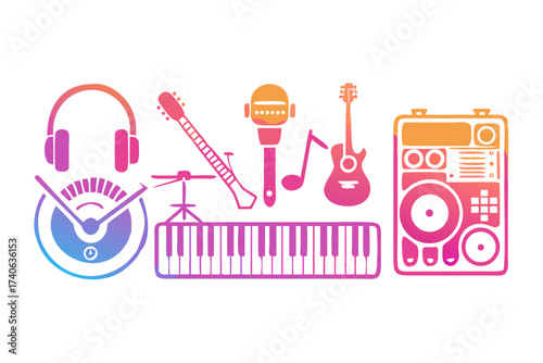 Colorful music instrument set illustration