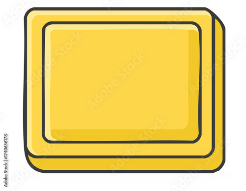 Golden soap bar for cleansing concept, Hygiene product illustration, rectangle shape with outline, yellow surface.