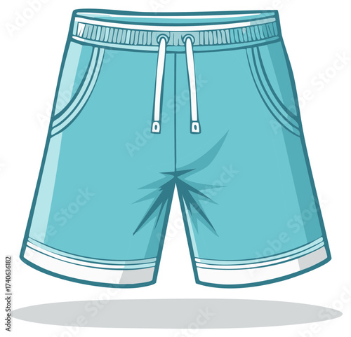 Casual blue athletic shorts with drawstring waist vector illustration