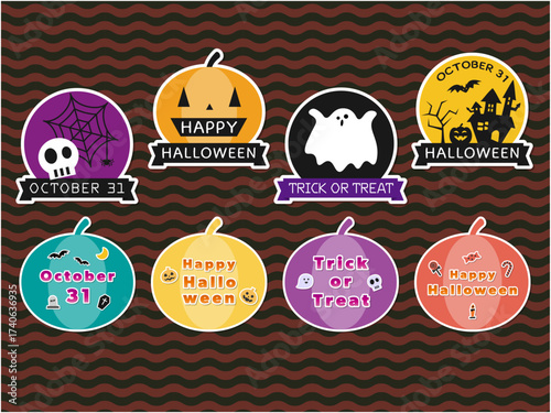 ハロウィンのカードやステッカーに使えるかわいいロゴセット