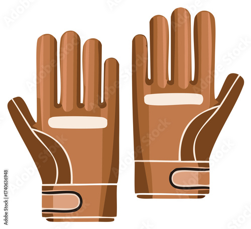 Pair of cartoon brown leather gloves isolated