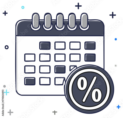 Sale percentage icon over calendar - promotion schedule, special offer date