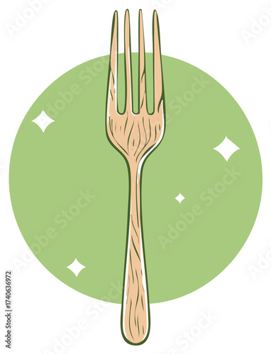 Hand Drawn Wooden Fork Illustration for Kitchen and Dining