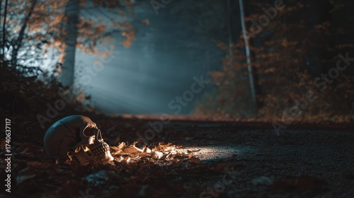 Skull on a path moody outdoor scene