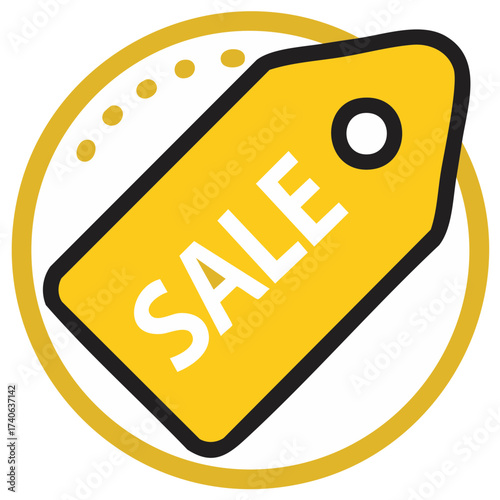 Yellow sale tag with a circle and dots for retail promotions and discounts