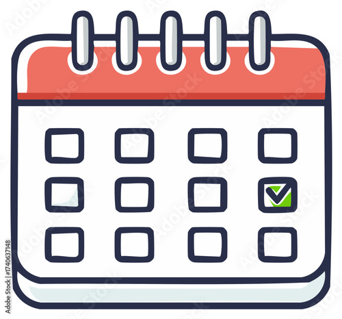 Cute cartoon calendar with one day marked off indicating schedule appointment or deadline, organized planner event, reminder for task or notification