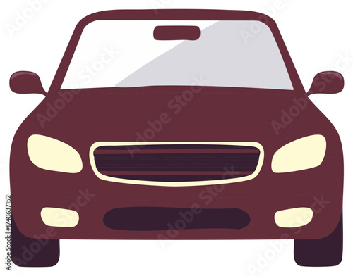 Modern dark red car front view graphic illustration vehicle transportation design element