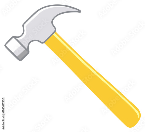Cartoon hammer illustration, construction tool with yellow handle