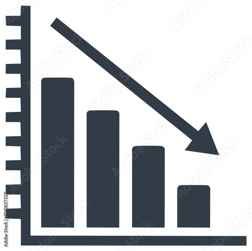 Decreasing Bar Graph with Arrow Pointing Downward, Chart Showing Loss or Decline