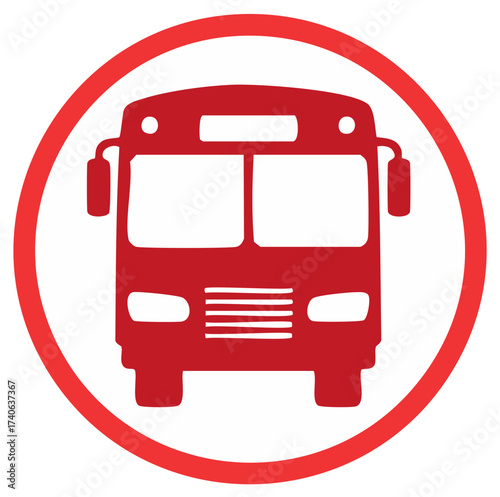 Red bus icon graphic vector illustration, public transportation symbol, transport, ride, trip within a circle for easy usage.