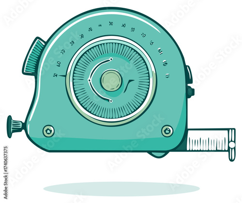 Turquoise measuring tape illustration with scale and measuring strip, graphic design element for measurement or tool concepts