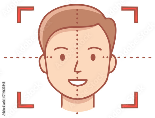 Human Face with Facial Recognition Target Graphic. Person Identification Technology Illustration.