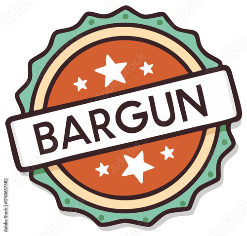 Vintage style bargain sale badge with stars. Retro promotional sticker or quality seal vector illustration.