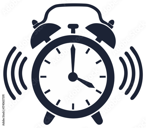 Ringing traditional alarm clock vector illustration symbolizing morning wake up or time alert