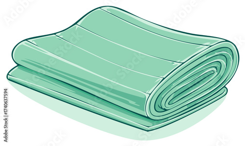 Soft green blanket or yoga mat neatly folded vector graphic illustration