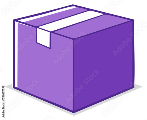 A Purple Cardboard Shipping Box with Tape Ready for Delivery or Storage Illustration