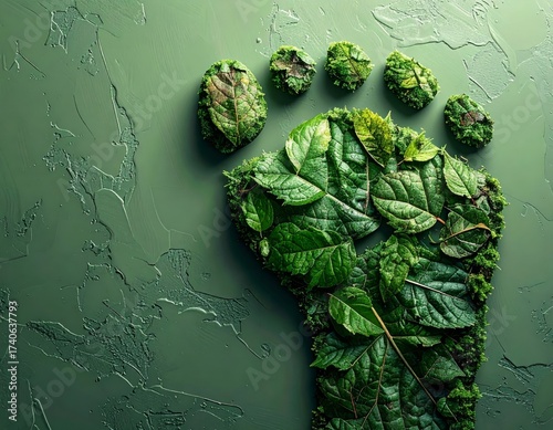 Human carbon footprint with leaf texture symbolizing green business