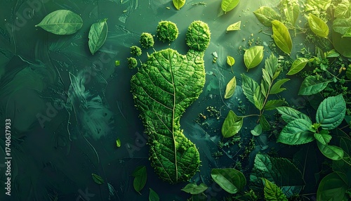 Human carbon footprint with leaf texture symbolizing green business