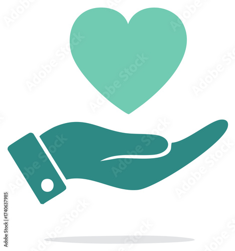 Conceptual illustration of an open hand offering a heart representing charity love and healthcare support