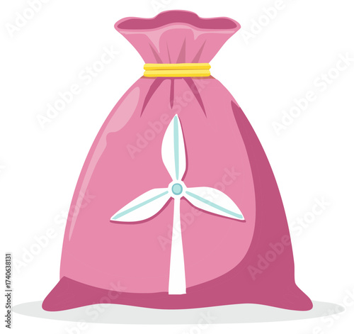 Sustainable green energy investment concept with a money bag and wind turbine icon illustration