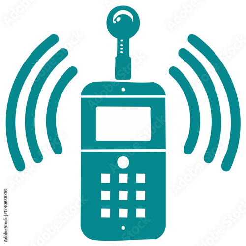 Retro communication device with antenna and wireless waves symbol