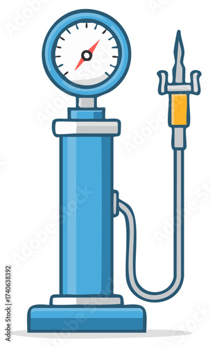 Blue cartoon air pump with gauge and hose clip art for inflating tires and sporting goods