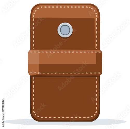 Brown Leather Case with Button Fastener Stitched Edge Details Stylish Accessory