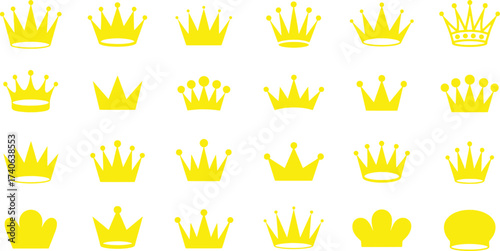 Collection of Yellow Crown Icons on a White Background