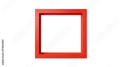 A vibrant red square frame isolated on transparent background, perfect for display