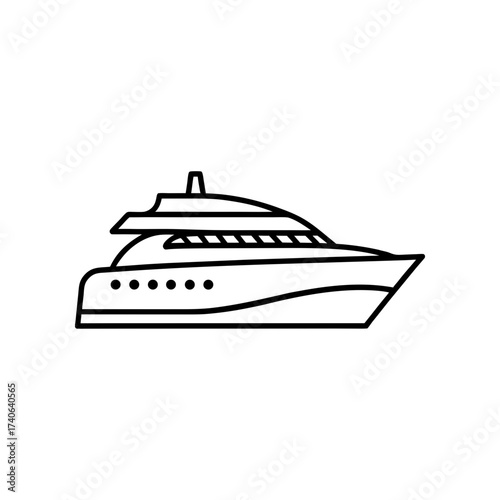 Outlined yacht on the water surface on transparent background