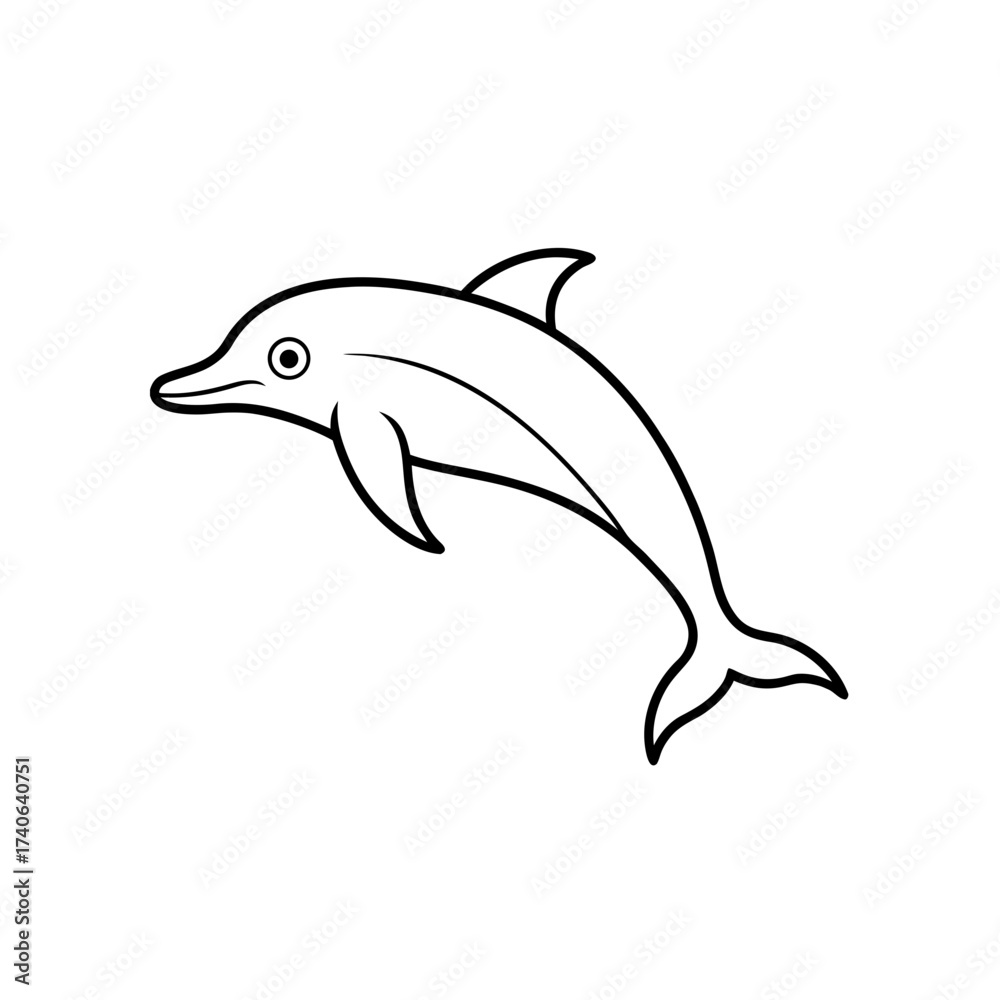 Fototapeta premium Simple outline drawing of a dolphin on transparent background