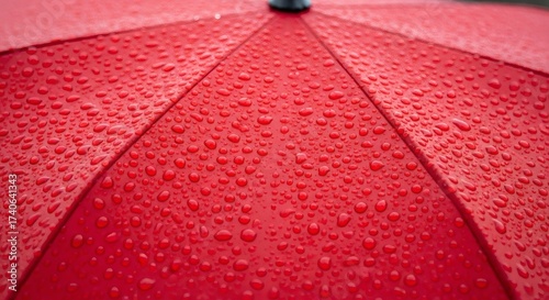 Close-up of raindrops on red umbrella