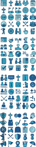 Collection of Sports and Recreation Icons in Blue Tones.