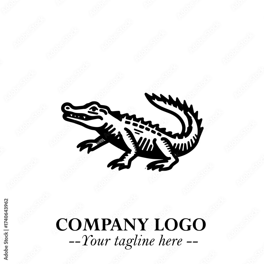 Fototapeta premium Black and White Crocodile Logo in Minimalist Modern Vector Design for Branding and Creative Identity