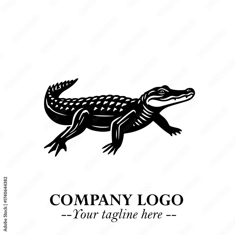 Naklejka premium Black and White Crocodile Logo in Minimalist Modern Vector Design for Branding and Creative Identity