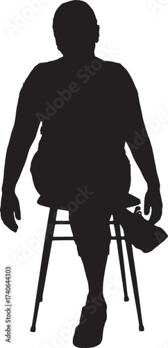 vector,silhouette of  front view of a woman sitting on chair ,cross legged, dressed in sportswear,