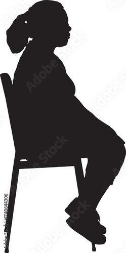 vector,silhouette of side view of a woman sitting on chair, dressed in sportswear,