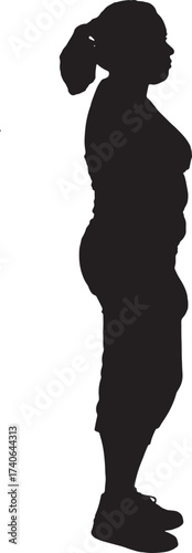 vector,silhouette of side view of a woman standing, dressed in sportswear,