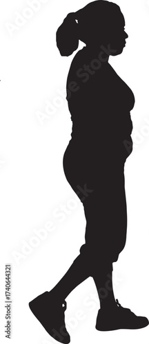 vector,silhouette of side view of a woman walking, dressed in sportswear