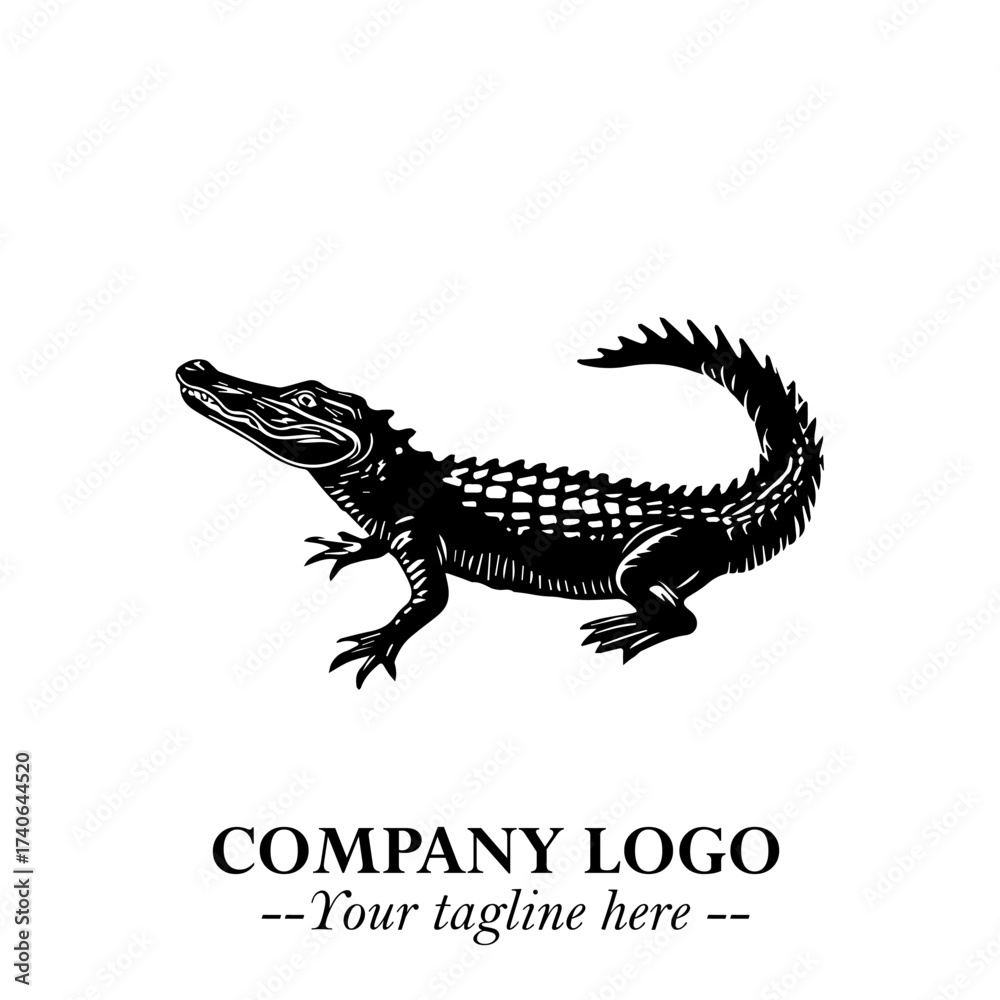 Naklejka premium Black and White Crocodile Logo in Minimalist Modern Vector Design for Branding and Creative Identity