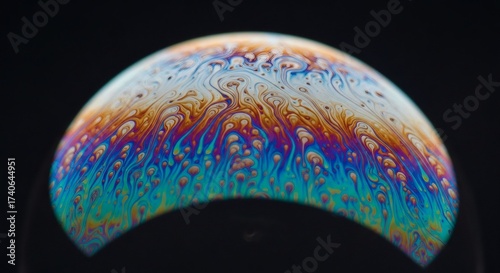Macro of soap bubble showing rainbow reflection