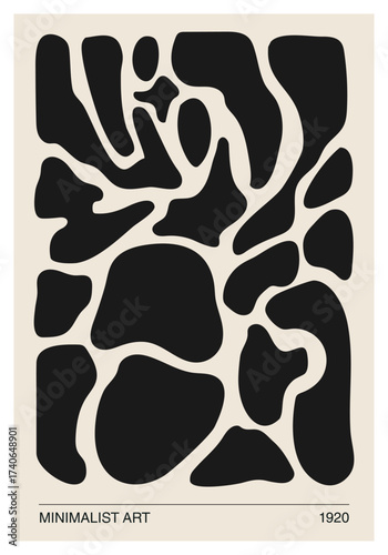 Minimalist poster with abstract organic shapes composition in trendy contemporary collage style