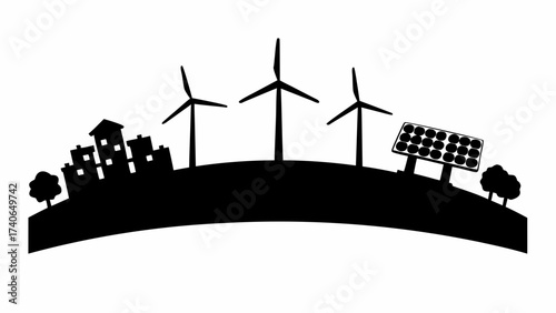 silhouette of wind turbine and windmill